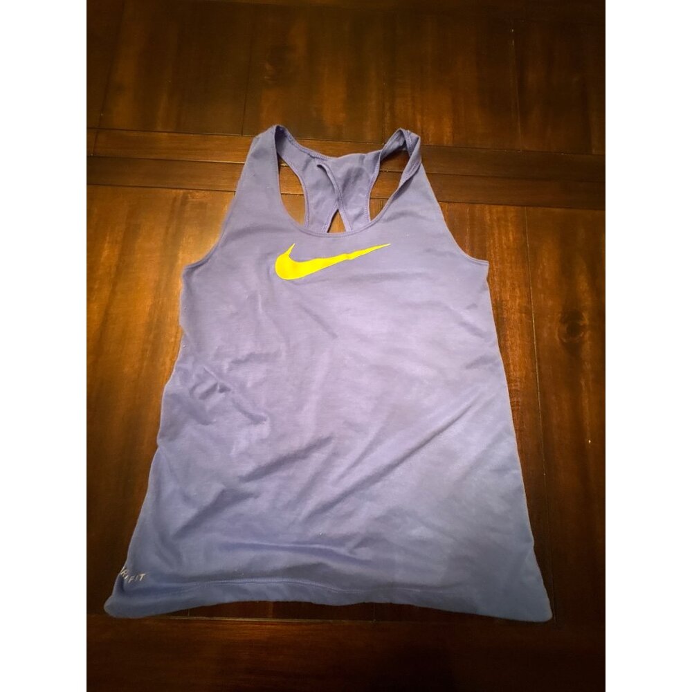 Nike Womens Dri-Fit Racerback Tank Top XS Blue Yellow Swoosh - Picture 2 of 7